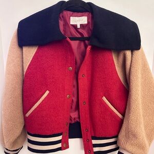 THE GREAT. Burgundy and Black baseball bomber.